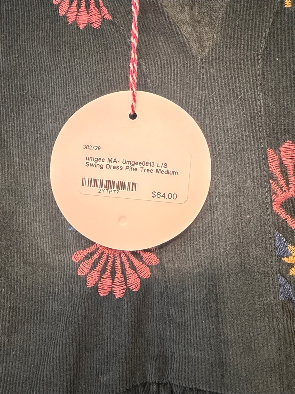 Umgee Forest Green Embroidered Corduroy Long Sleeve Dress - Picture 2 of 5